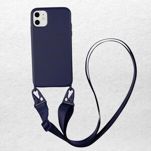 Silicone phone case with adjustable crossbody lanyard strap shockproof cover hands free holder Navy blue