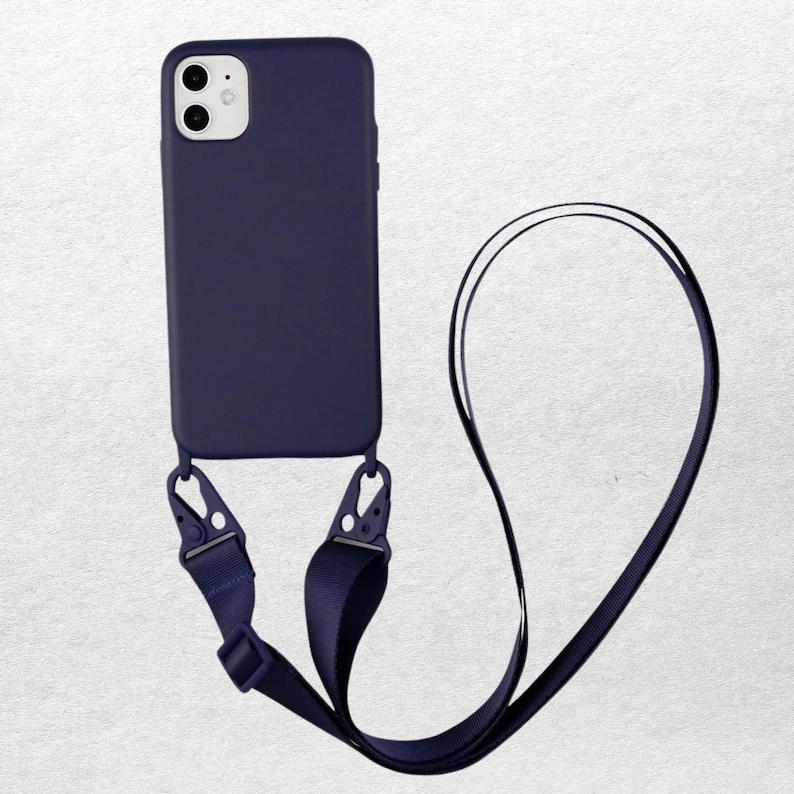 Silicone phone case with adjustable crossbody lanyard strap shockproof cover hands free holder Navy blue