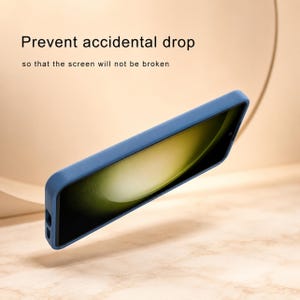 May include: A blue phone case with a black screen, angled slightly upward. The text "Prevent accidental drop" and "so that the screen will not be broken" is visible at the top of the image.