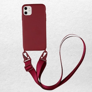 Silicone phone case with adjustable crossbody lanyard strap shockproof cover hands free holder Red wine