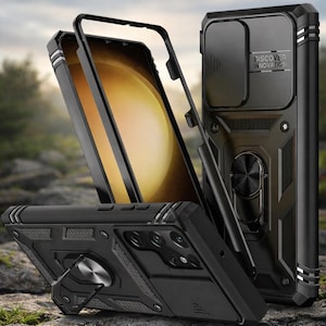 Heavy Duty Shockproof Phone Case with Rotating Kickstand Camera Cover Rugged Protective Cover