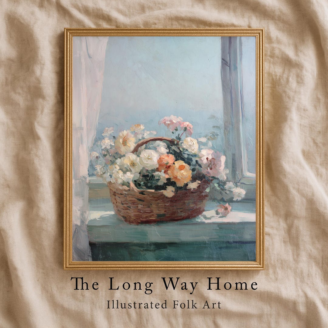 Vintage Floral Still Life Painting – Cottagecore Window Art (digital ...
