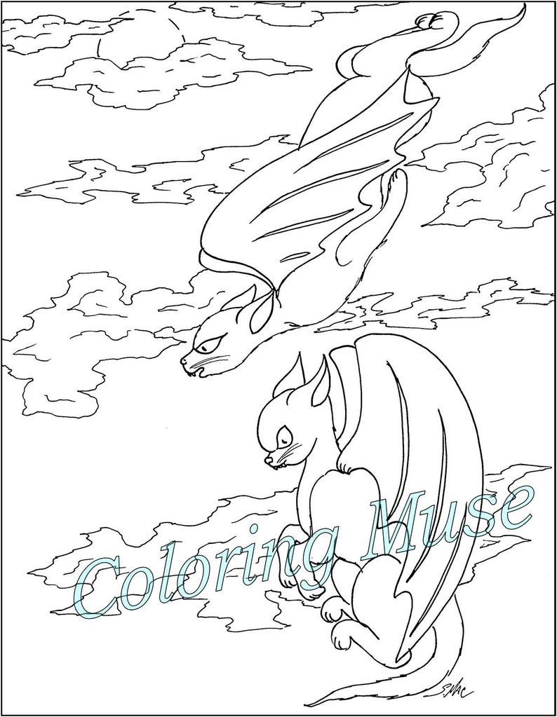 Demon Cats Halloween Cats Halloween Coloring Pages Adult | Etsy