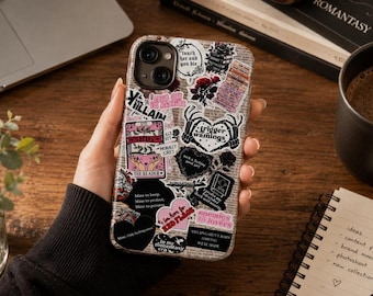 Dark Romance Phone Case, Romantasy Sticker Collage Case, Villain Era Aesthetic iPhone Case, Booktok Reader Gift, Gothic Book Lover