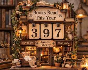 Personalized Books Read This Year Counter, Custom Cat Library Book Tracker, Wooden Reading Counter, Book Lover Gift, Reader Shelf Decor
