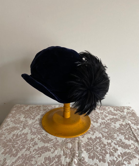 Chic 1930s 40s Deep Blue Velvet Tilt Hat,Fascinat… - image 10