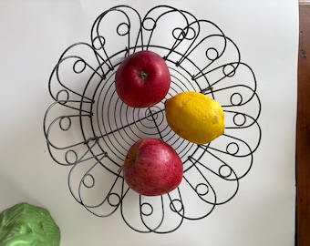 Vintage French Kitchen Folding Wire Produce Basket, European Farmhouse, Chef Gift