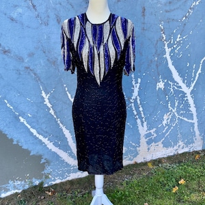stenay beaded silk dress Vintage 80s 100% SILK Black Stenay Beaded Sequin Gown Dress Full Length **READ**