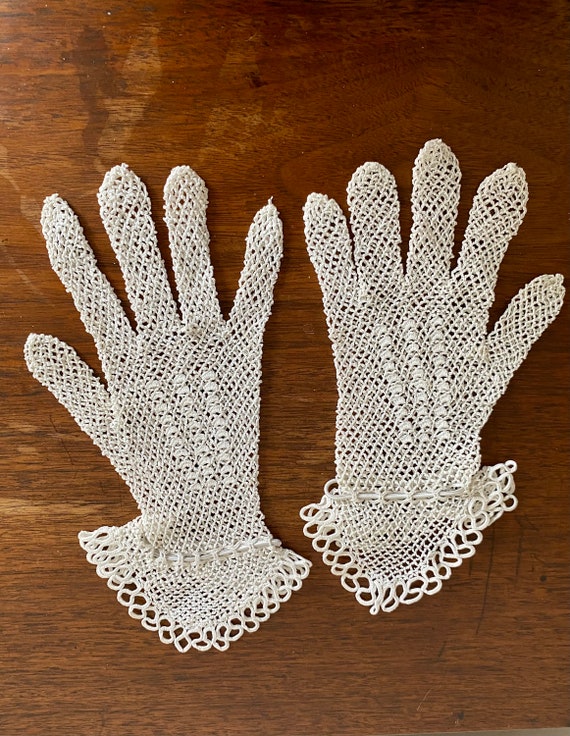 Antique Edwardian Mesh Lace Gloves, Edwardian Wedd