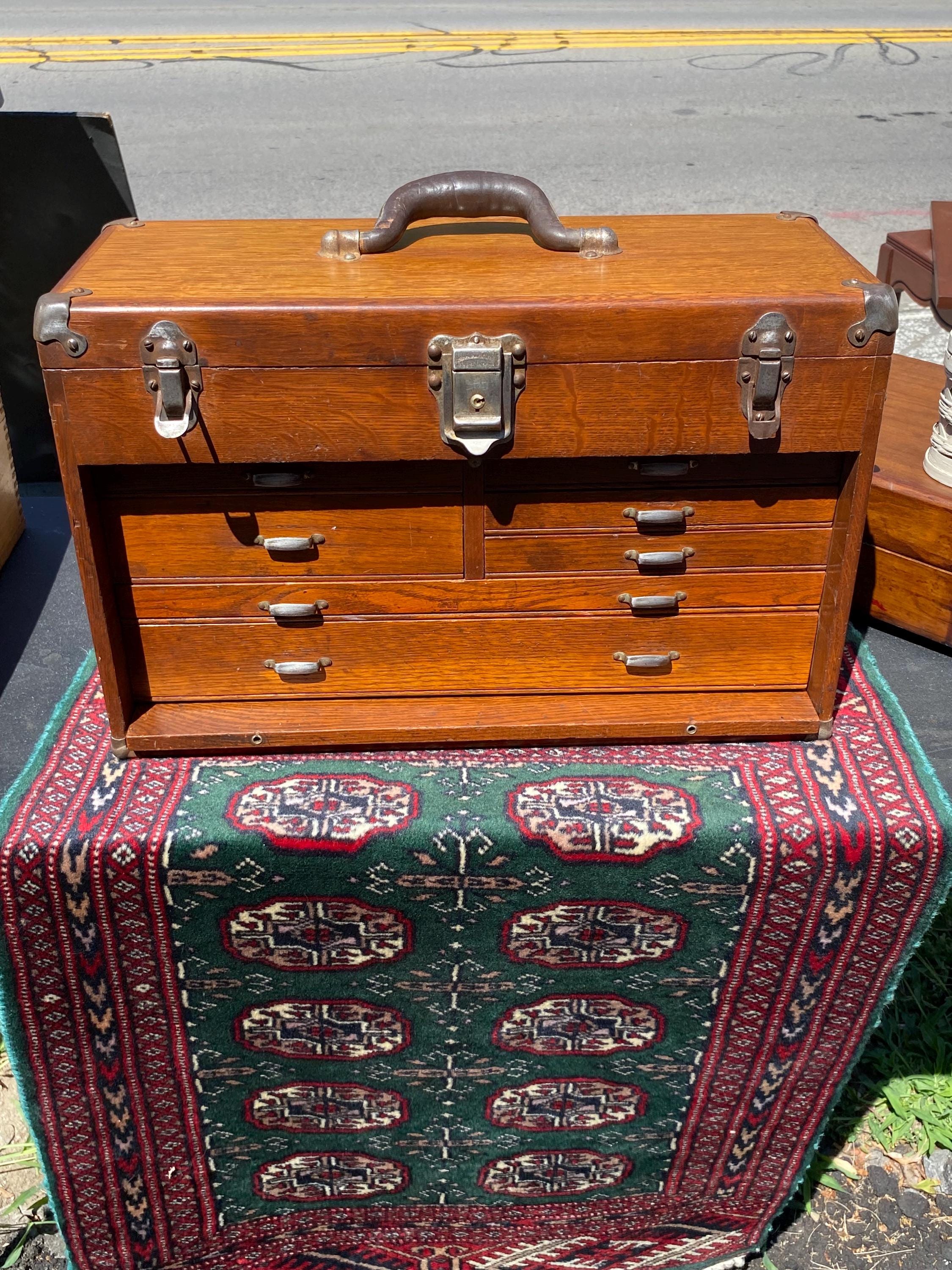 Vintage Union Oak Wooden Machinist Mechanics Tool Chest Box,green