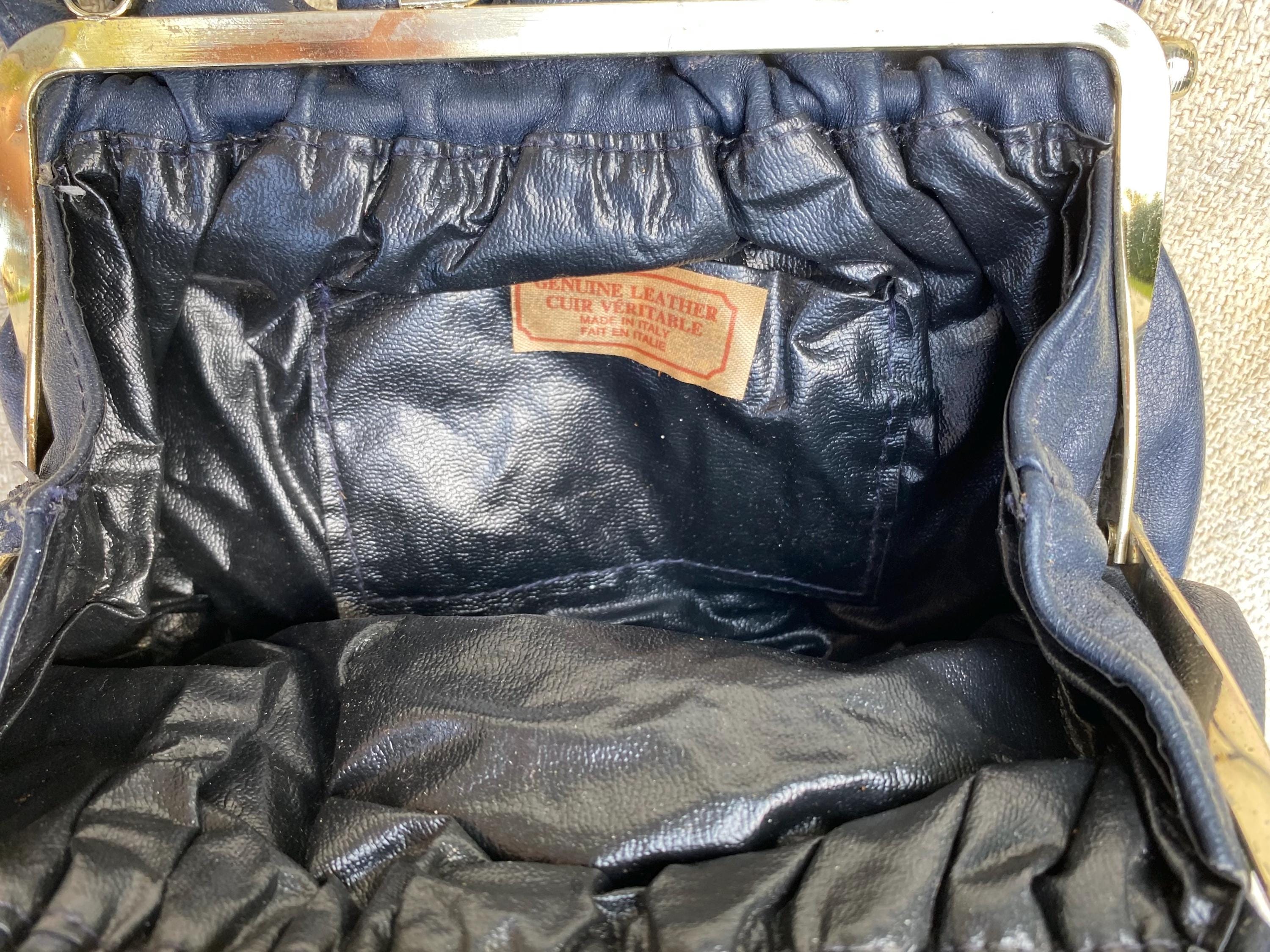Vintage Y2K Made in Italy Deep Navy Leather Kiss Lock Cross