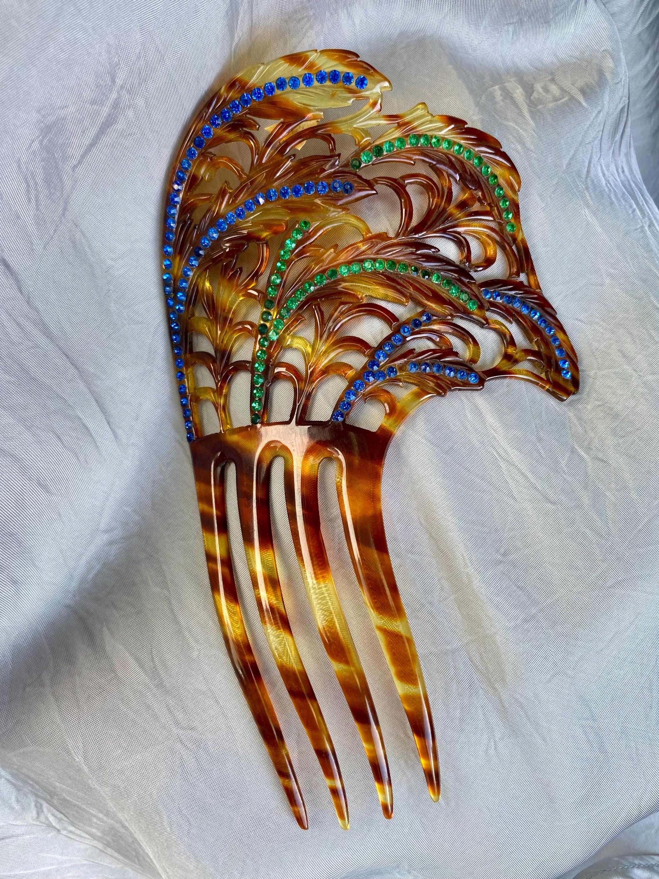 1920s Celluloid Hair Comb: Antique Faux Tortoise Shell With  display picture 2