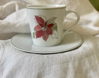 Block Spal Portugal Watercolors “Poinsettia” demitasse cup and saucer,MaryLou Goertzen, Christmas China, Block Spal espresso