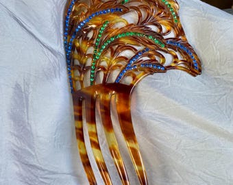 Vintage tortoise shell hair come Vintage French Rhinestone Faux Tortoise Shell Hair Comb  main image 4