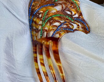 Vintage Art Deco Celluloid Hair Combs Red Rhinestones 1920s  display picture 1
