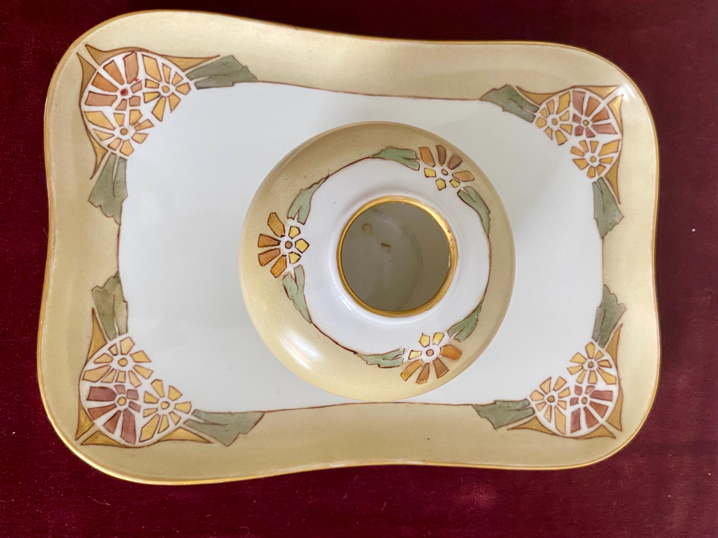 Antique Limoges Porcelain Hair Receiver, Art Deco Floral  display picture 2