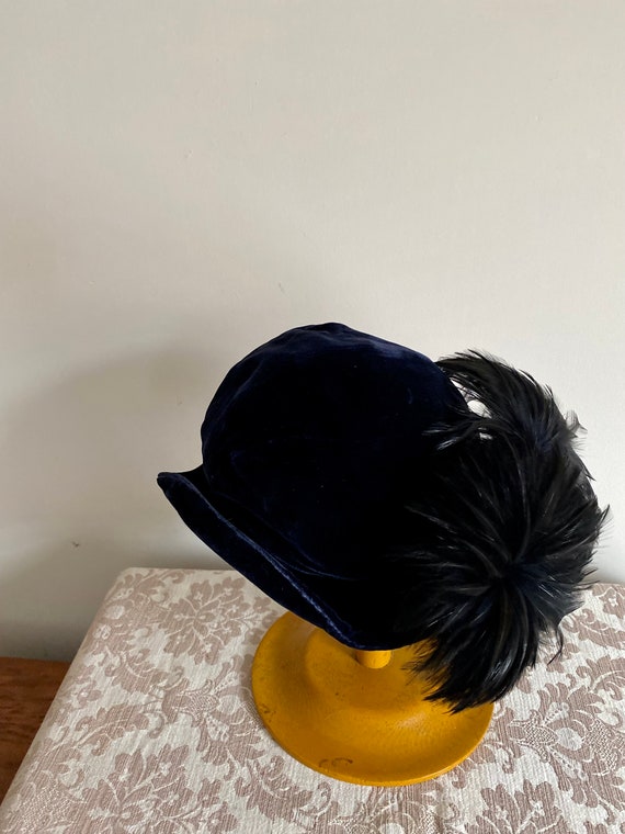 Chic 1930s 40s Deep Blue Velvet Tilt Hat,Fascinat… - image 6