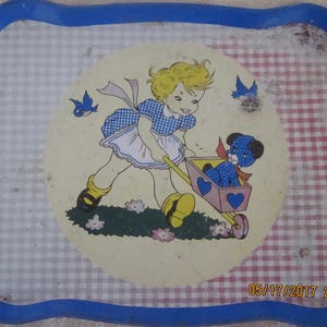 VintageVeryLarge, Litho Toy Tin Tray,Vintage Toys, Kids Tin Tray,kitchen play,old toys, tin toys,vintage toys, antique toys