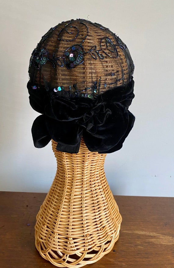 1920s sequin skull cap, Art Deco Flapper Sequin H… - image 2