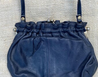 Vintage Y2K Made in Italy Deep Navy Leather Kiss Lock Cross