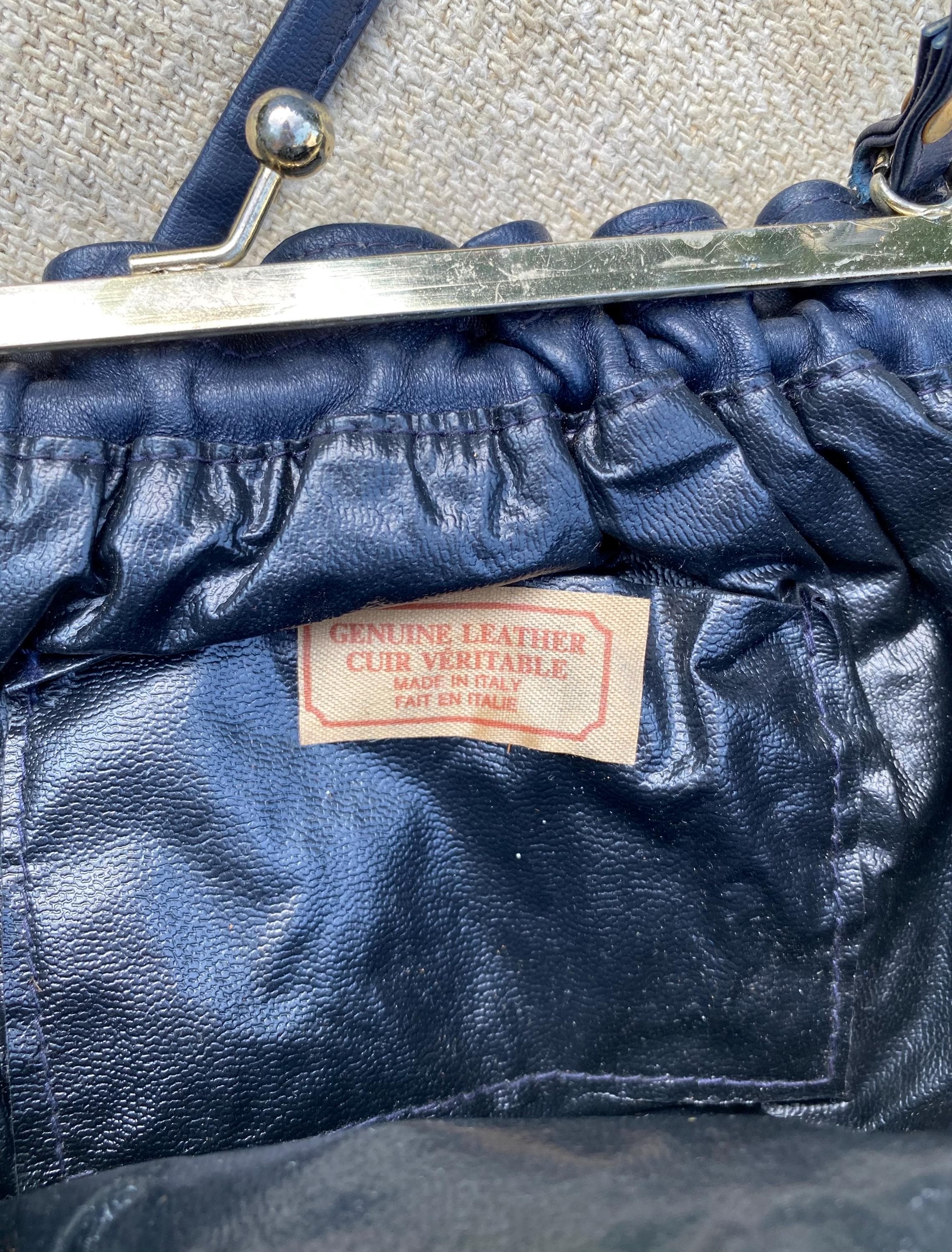 Vintage Y2K Made in Italy Deep Navy Leather Kiss Lock Cross