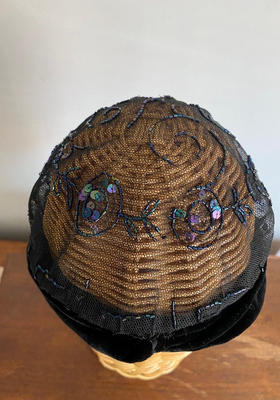 1920s sequin skull cap, Art Deco Flapper Sequin H… - image 4