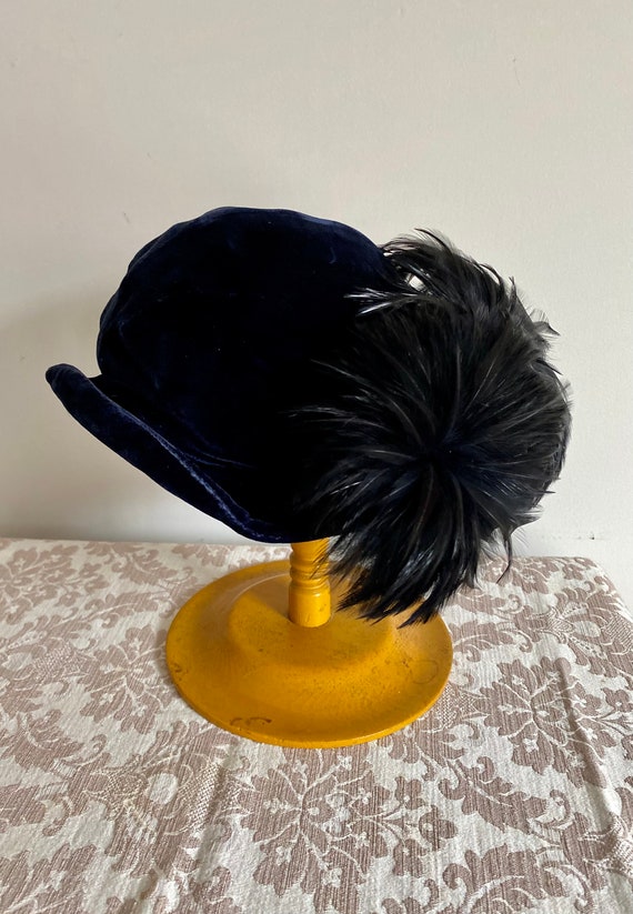 Chic 1930s 40s Deep Blue Velvet Tilt Hat,Fascinat… - image 7