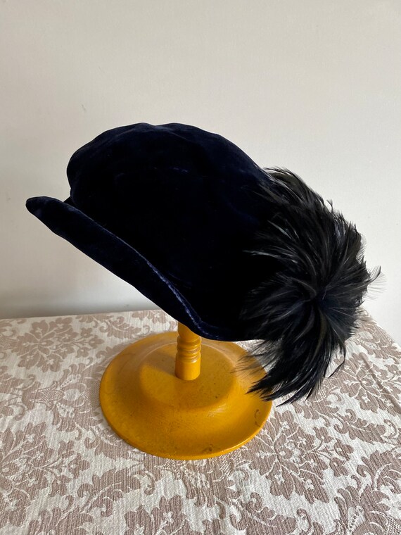 Chic 1930s 40s Deep Blue Velvet Tilt Hat,Fascinat… - image 8