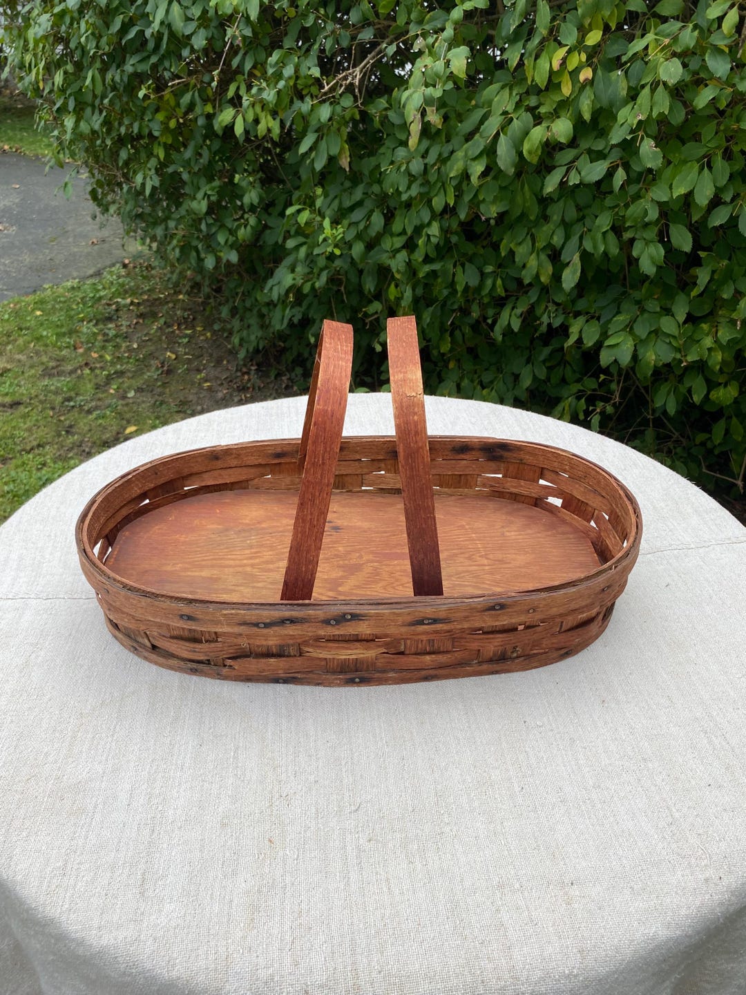 Vintage Oak Splint Casserole Basket, Bentwood Handles, Primitive ...
