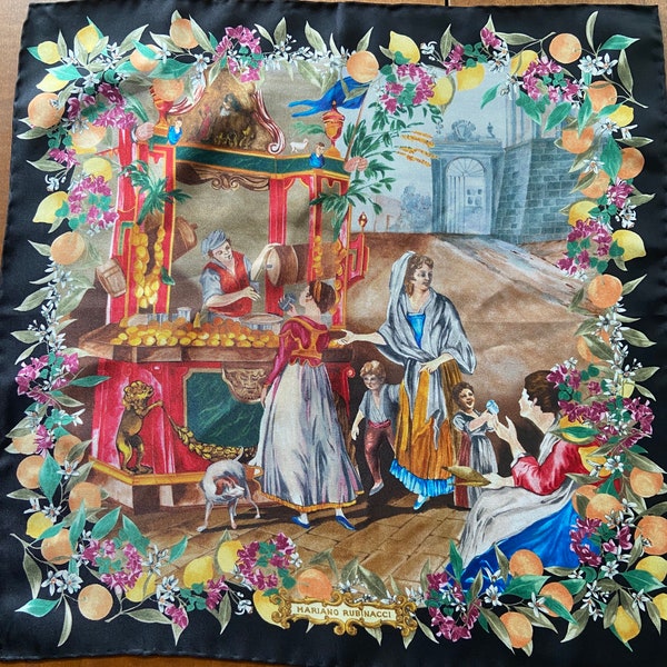 Vintage Mariano Rubinacci Pure Silk Printed Pocket Square Handkerchief Hanky, Made in Italy, Fashionable Groomsmen Groom Italia Lover Gift