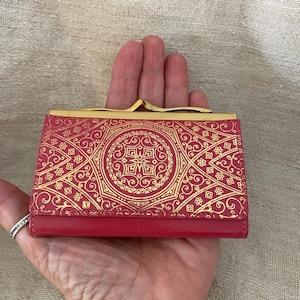 Cartera pequeña retro vintage MCM Ledorna de cuero rosa oscuro con cierre de beso para mujer, Alemania Occidental, regalos para ella, regalo vintage para amantes, stock antiguo nuevo, regalos