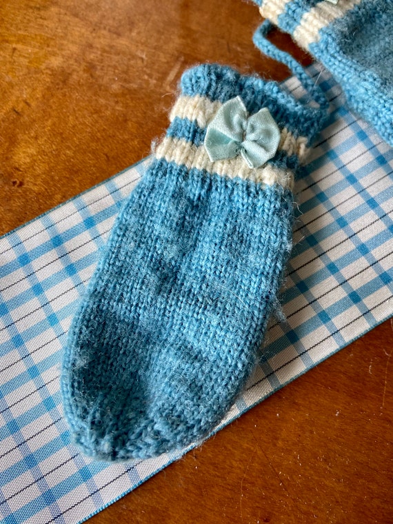 Vintage baby mittens, blue baby mittens, baby boy 