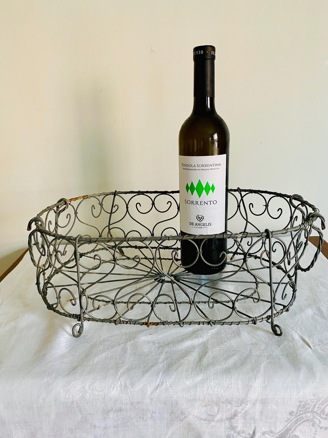 Vintage French Footed Wire Kitchen Wine Basket With Handles,farmhouse ...