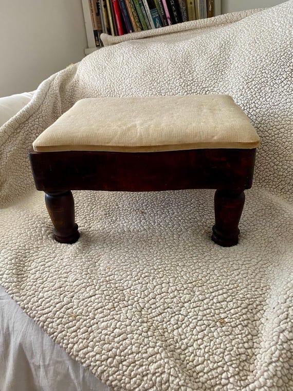 Antique Upholstery Ready Foot Stool 11.5 x6.5 x 9.5 inches, Turned Wood Leg