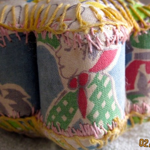 Vintage 1930s Pin Cushion made from feedsack cottons, handmade pincushion, sewing collectible, antique sewing, sewing room decor, primitive