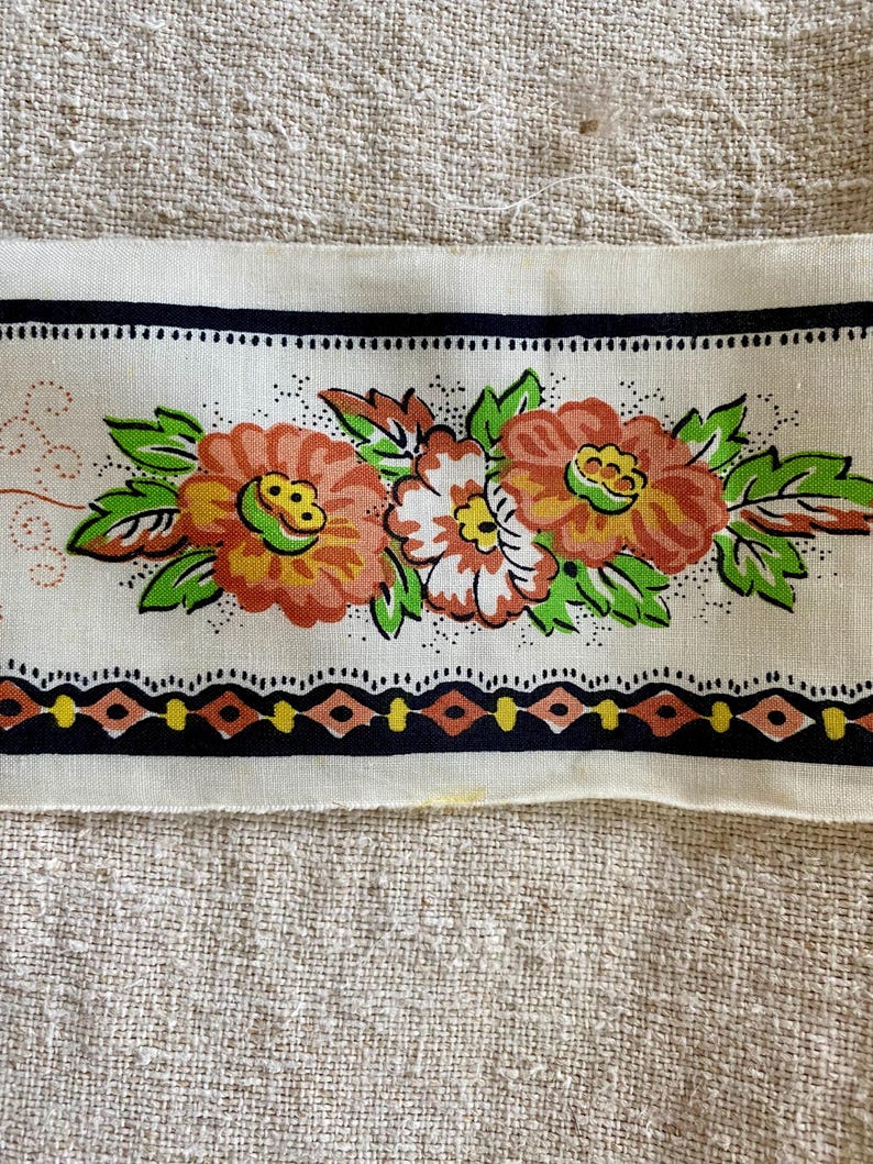 Vintage French 100 Cotton Block Print 4 Wide Border,made in France