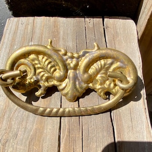Antique Pressed Brass Repouse Victorian Edwardian Dresser Furniture Drawer Pull Salvage Restoration Decorative Ornate,Hardware, Nice Patina,