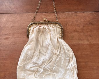 Antique Victorian Edwardian Brass Purse Frame, Original Intact Silk Lining,Restoration