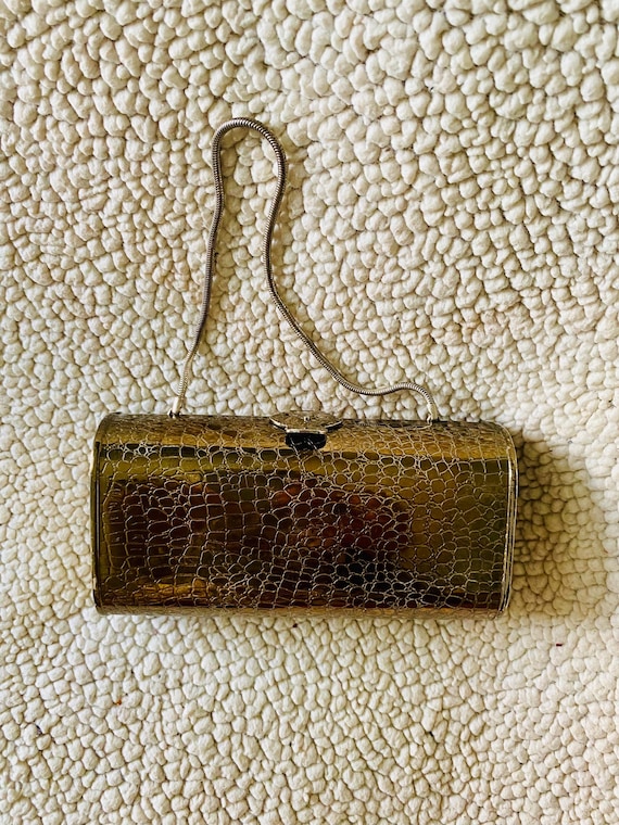 Vintage Majid 1950s Metal Hard Sided Kiss Clasp Elegant Evening Clutch, Something Old