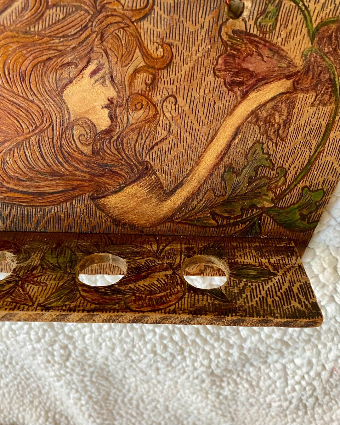 Antique Pyrography Pipe Rack Early 1900s Flemish Folk Art Carved Wood ...
