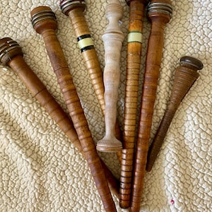Antique Lot of 7 Assorted Old Mill Primitive Industrial Wooden Textile Quill Thread Spindles Reclaimed Factory Spinning  Bobbins Spools,
