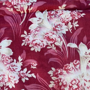 Antique 19th Century French Red Cotton Faded Lily Floral Curtain Panel Textile Fabric,French Country Shabby Cottage Farmhouse Decor,1800s
