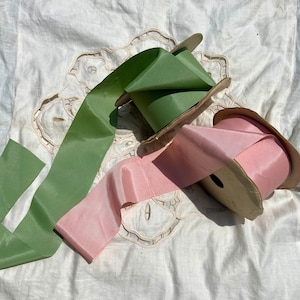 BTY, Vintage 1940s Fine 3” Taffeta Ribbon, Vintage Pink Ribbon, Vintage Mint Green Ribbon, Silky Rayon Ribbon, Lightweight Grosgrain Ribbon