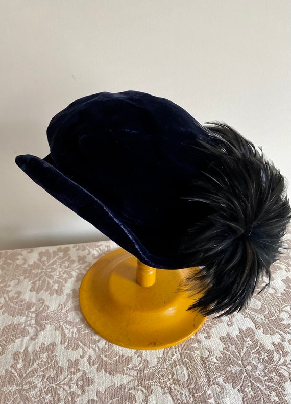 Chic 1930s 40s Deep Blue Velvet Tilt Hat,Fascinat… - image 9