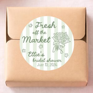 Personalized Fresh Off the Market Round Labels Stickers – Whimsical Bachelorette or Bridal Shower Favor Tags