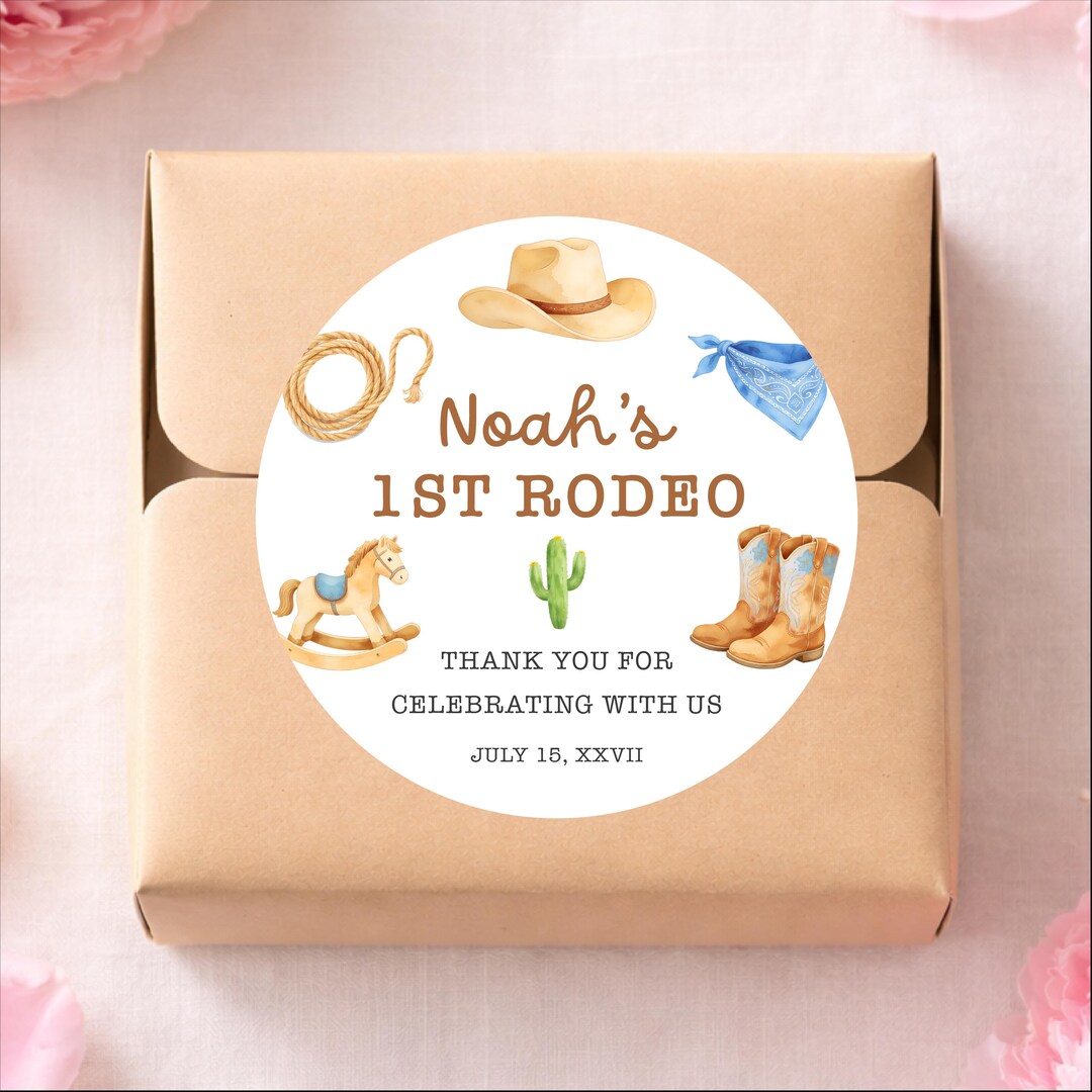 Sticker Chart For Kids Rodeo First Rodeo Boy Personalized Round Favor Stickers – Cowboy 1st Birthday ...