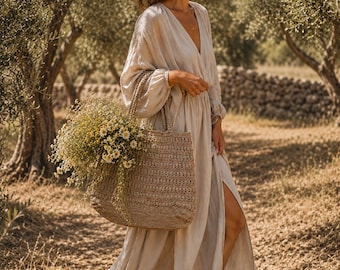 Handmade Crochet Tote Bag, Straw Style Shoulder Bag, Summer Beach Bag, Boho Woven Tote, Lightweight Market Bag for Women