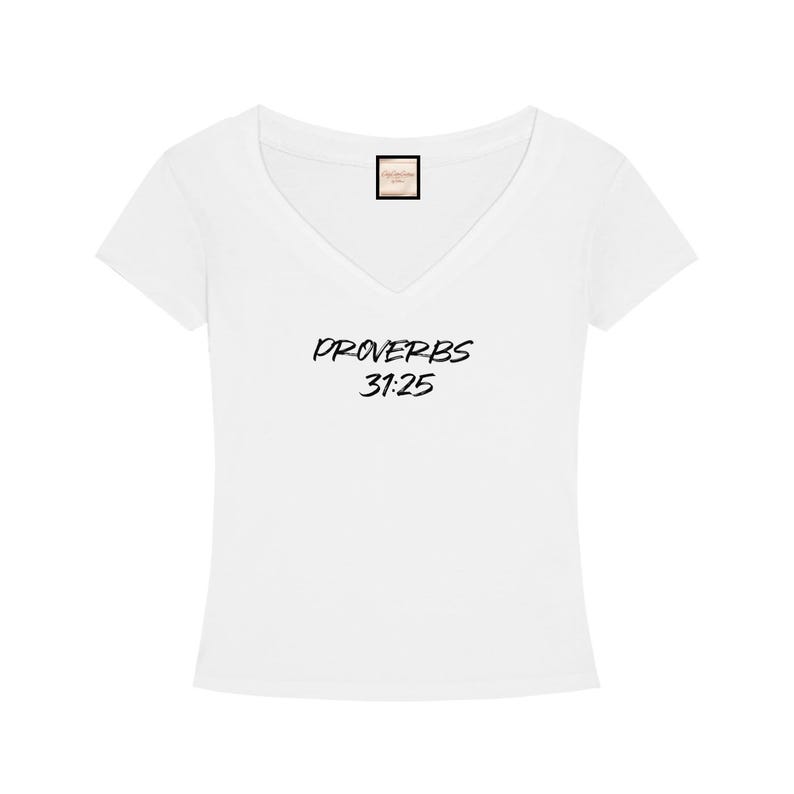 Bible Verse|Proverbs 31:25|Tencel Slim Fit V-Neck T-Shirt image 1