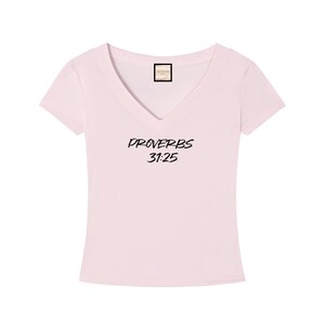 Bible Verse|Proverbs 31:25|Tencel Slim Fit V-Neck T-Shirt image 5