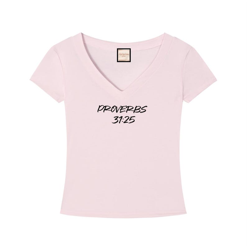 Bible Verse|Proverbs 31:25|Tencel Slim Fit V-Neck T-Shirt image 5